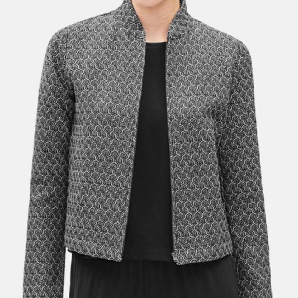 Eileen Fisher Jacquard Long Sleeve Flight Jacket with Zipper Front Closure